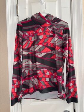 Terry Cycling Size L Bike Hoodie With Pink & Gray Geometric Print